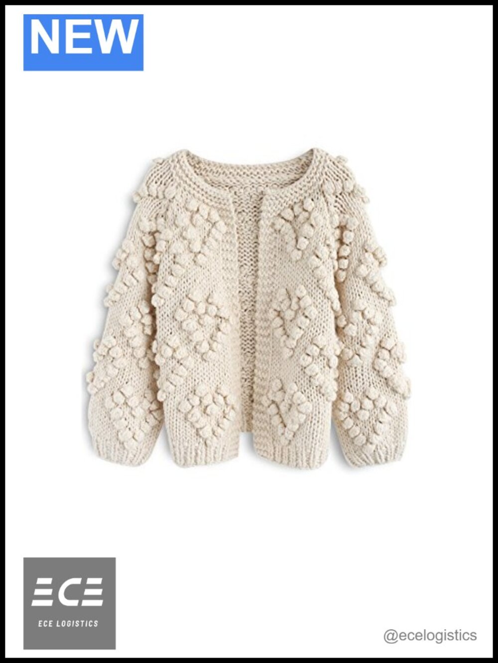 Hand Knit Heart Yarn Balls Open Front Cardigan Loose Fit Ribbed Cuffs